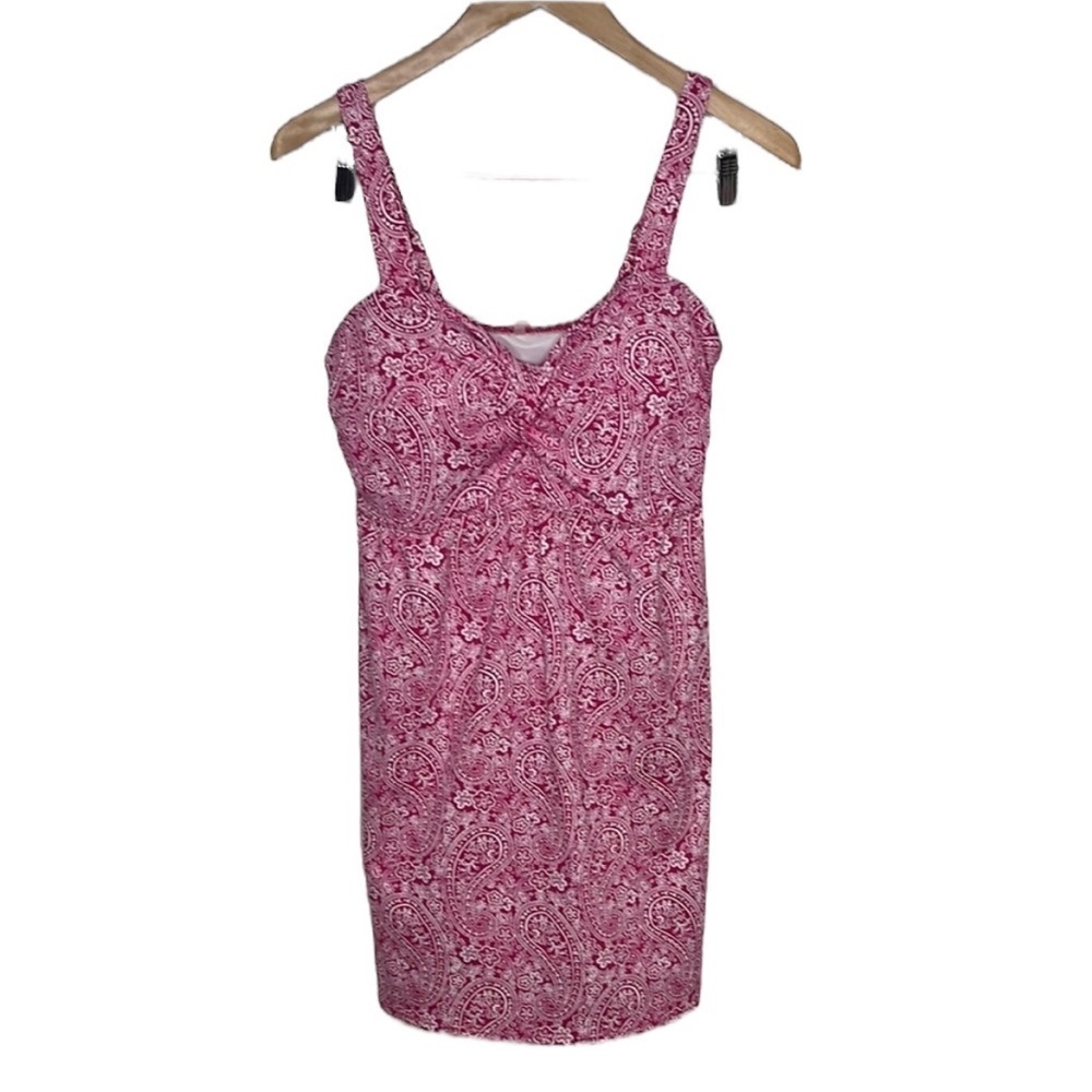 Lands' End Pink White Swim Dress Dresskini Women Size 12 Top Only